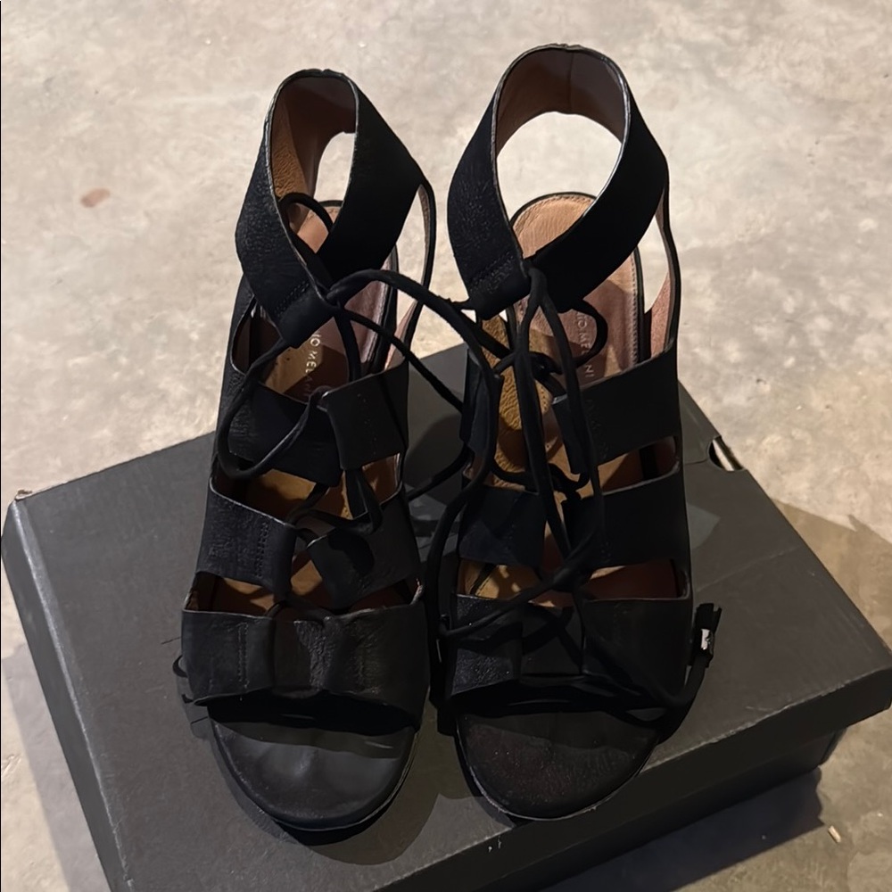 ANTONIO MELANI Black Heels with Strappy Design